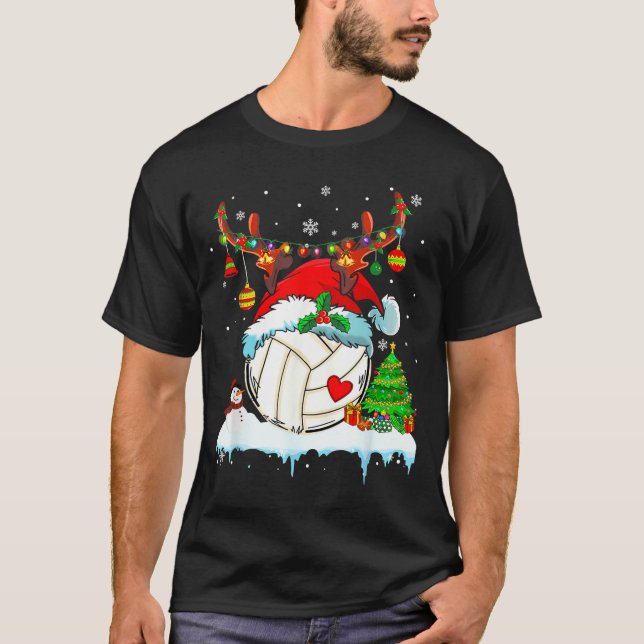 Funny Volleyball Christmas Reindeer Santa Hat Ligh T-Shirt (Vorderseite)