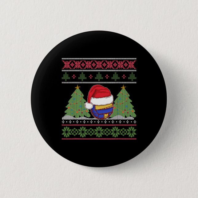 Funny Volleyball Team Ugly Sweater Christmas Light Button (Vorderseite)