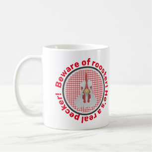 Funny Vorsicht vor Rooster Real Pecker Gingham Kaffeetasse