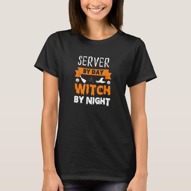 Funny Waitress Kellner Server Halloween Witz Costu T-Shirt (Vorderseite)