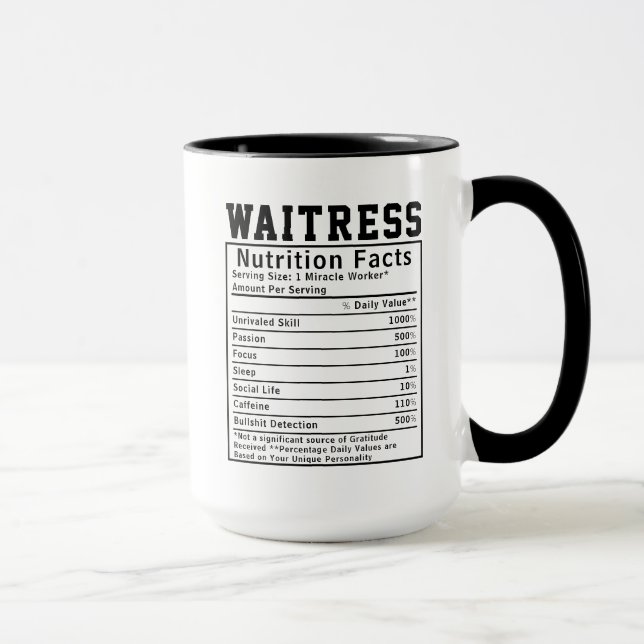Funny Waitress Nutrition Fakten Mitarbeiter Arbeit Tasse (Rechts)