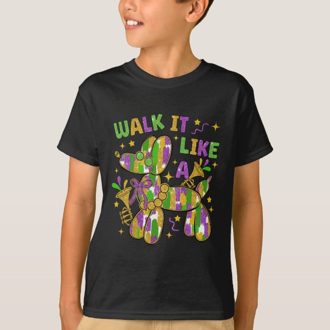 Funny Walk It like a Dog Mardi Gras Groovy T-Shirt (Vorderseite)