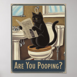Funny Wall Art - Kacke du? Katze auf Toilette Poster