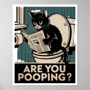 Funny Wall Art - Kacke du? Katze auf Toilette Poster