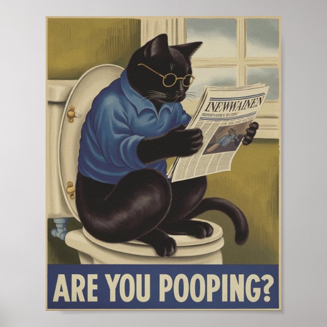 Funny Wall Art - Kacke du? Katze auf Toilette Poster (Vorne)
