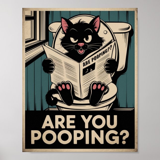 Funny Wall Art - Kacke du? Katze auf Toilette Poster (Vorne)