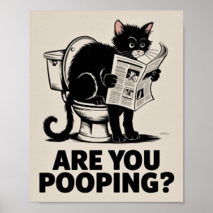 Funny Wall Art - Kacke du? Katze auf Toilette Poster