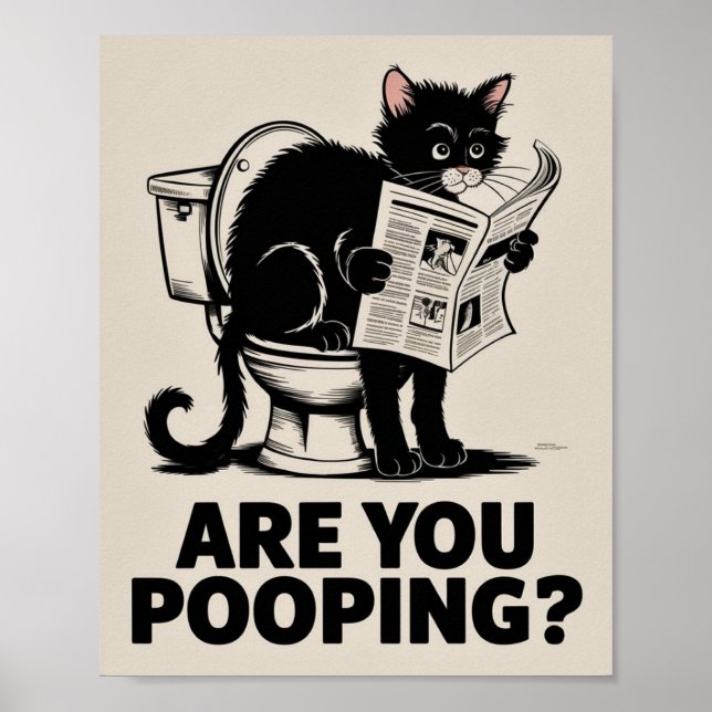 Funny Wall Art - Kacke du? Katze auf Toilette Poster (Vorne)
