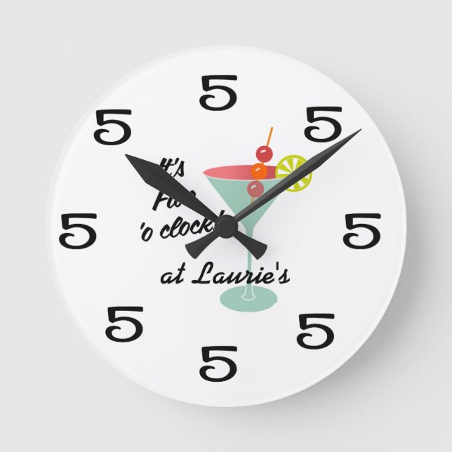 Funny Wall Clock - Martini 5 Fünf Uhr mit Namen (Vorderseite)