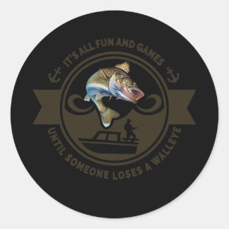 Funny Walleye Angeln Frische Gewässer Fischen Runder Aufkleber