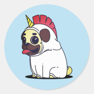 Funny Wanna Be Unicoron Mops Halloween Kostümhund Runder Aufkleber
