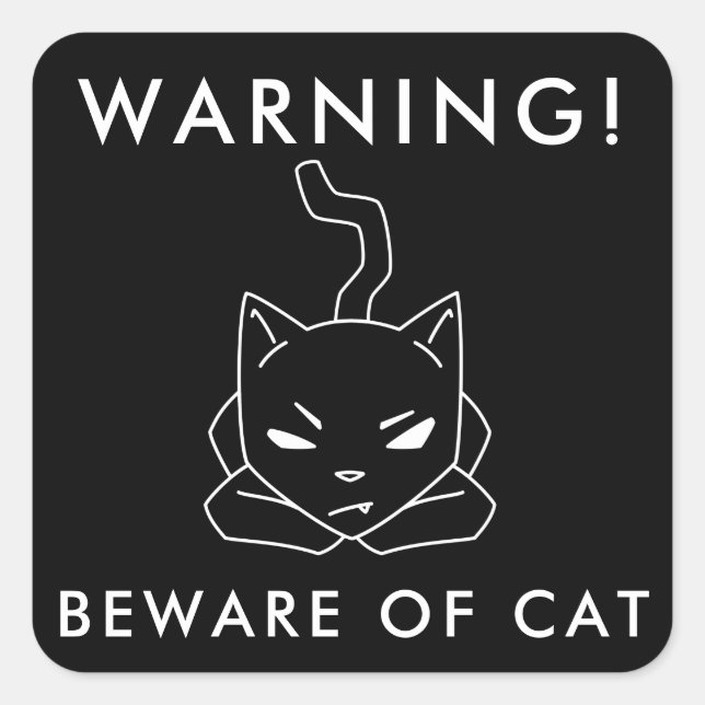 Funny Warning Sign | Angry Cat Logo Quadratischer Aufkleber (Vorderseite)