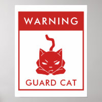 Funny Warning Sign | Wachkatze | Rotes Poster