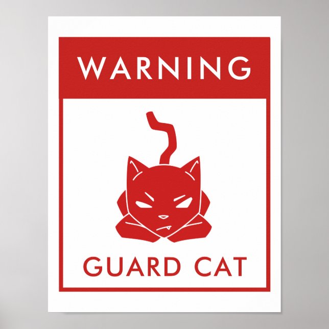 Funny Warning Sign | Wachkatze | Rotes Poster (Vorne)