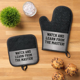 Funny Watch and Learn Cooking Joke Ofenhandschuh & Topflappen-Set