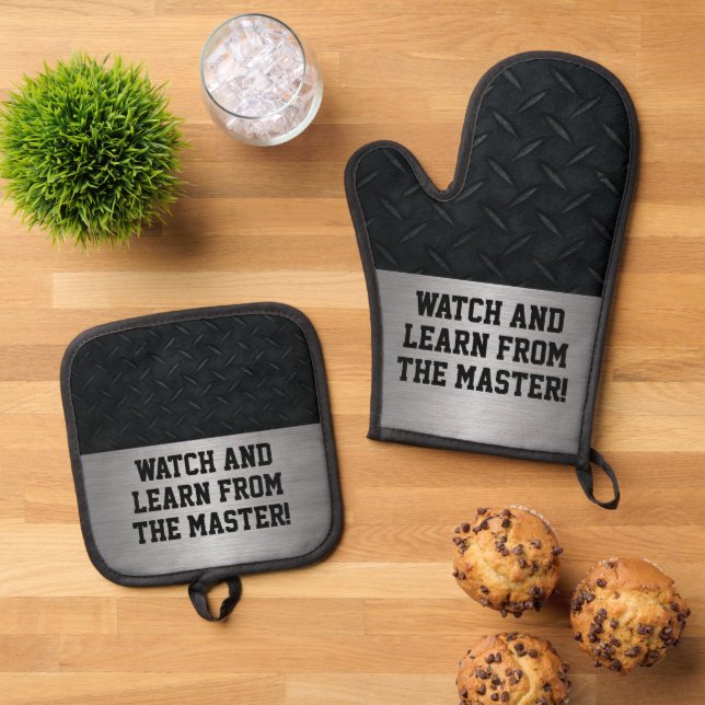 Funny Watch and Learn Cooking Joke Ofenhandschuh & Topflappen-Set (Oben Unten)