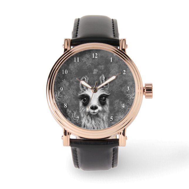 Funny Watch mit Curious Llama Armbanduhr (Vorderseite)
