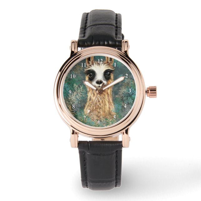 Funny Watch mit Curious Llama Armbanduhr (Vorderseite)