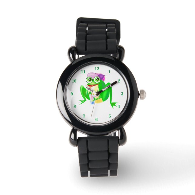 Funny Watch mit Happy Party Frog Armbanduhr (Vorderseite)