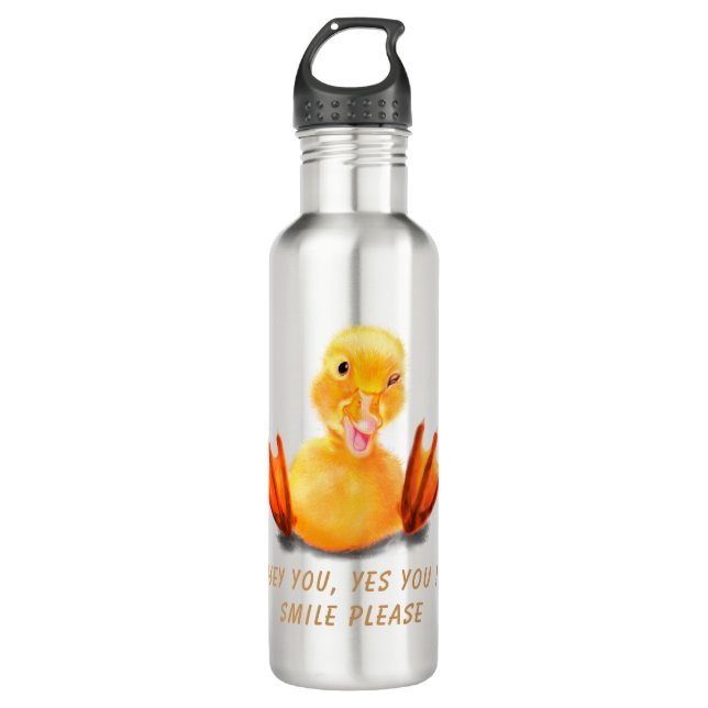 Funny Water Flasche Happy Duck - Custom Text Edelstahlflasche (Vorderseite)