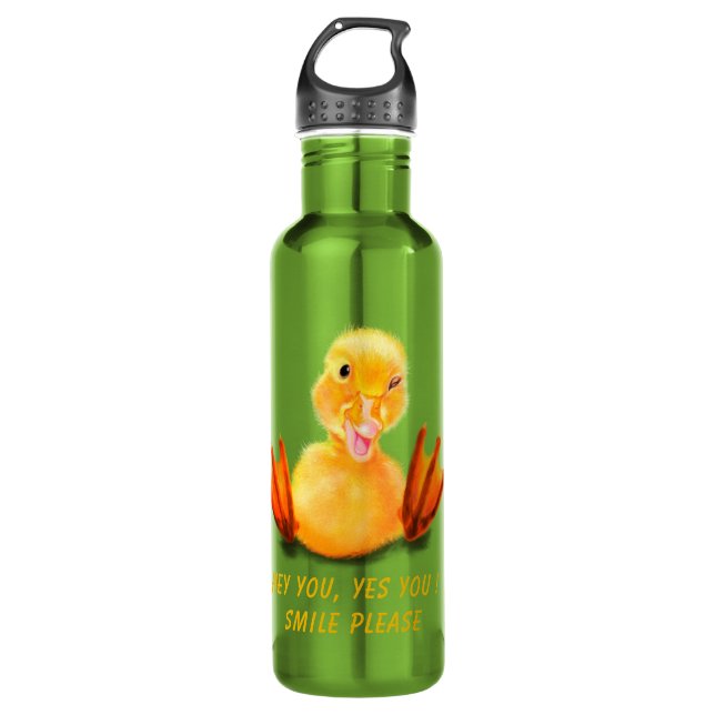 Funny Water Flasche mit Happy Duck - Custom Text Edelstahlflasche (Vorderseite)