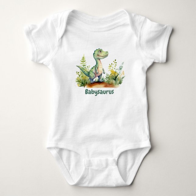 Funny Watercolor Baby Dinosaurier Personalisiert Strampler (Vorderseite)