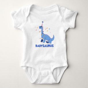 Funny Watercolor Blue Dinosaur T-Rex Personalisier Baby Strampler