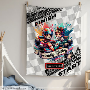 Funny Watercolor Boy Racing Formel 1 Blanket Fleecedecke