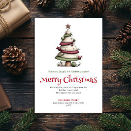 Funny watercolor Christmas tree greeting card Feiertagskarte