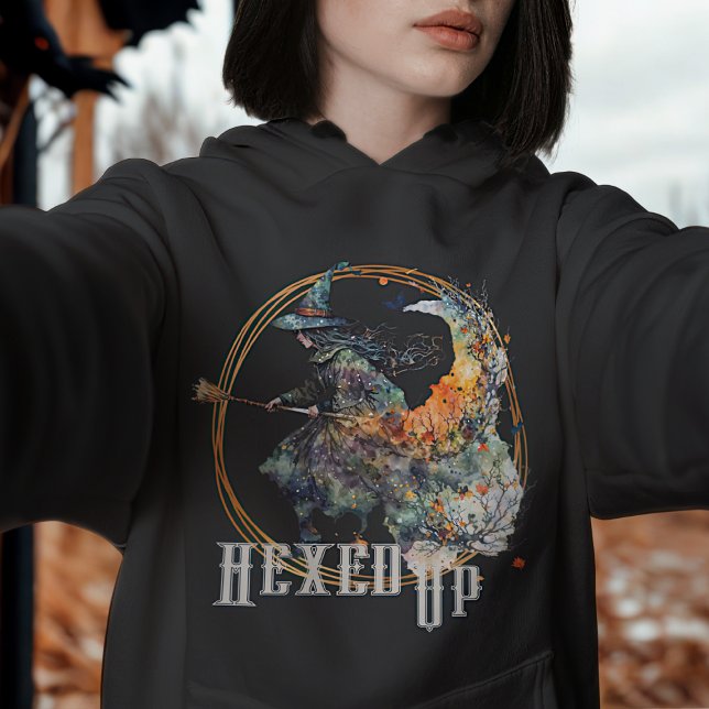 Funny Watercolor Creepy Hexen Broom Halloween Hoodie (Von Creator hochgeladen)