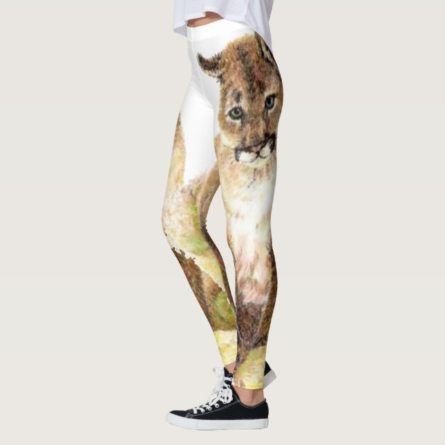 Funny Watercolor Cub Cougar, Puma, Mountain Lion Leggings (Links)