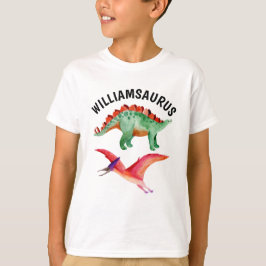 Funny Watercolor Dinosaurier Personalisierter Name T-Shirt