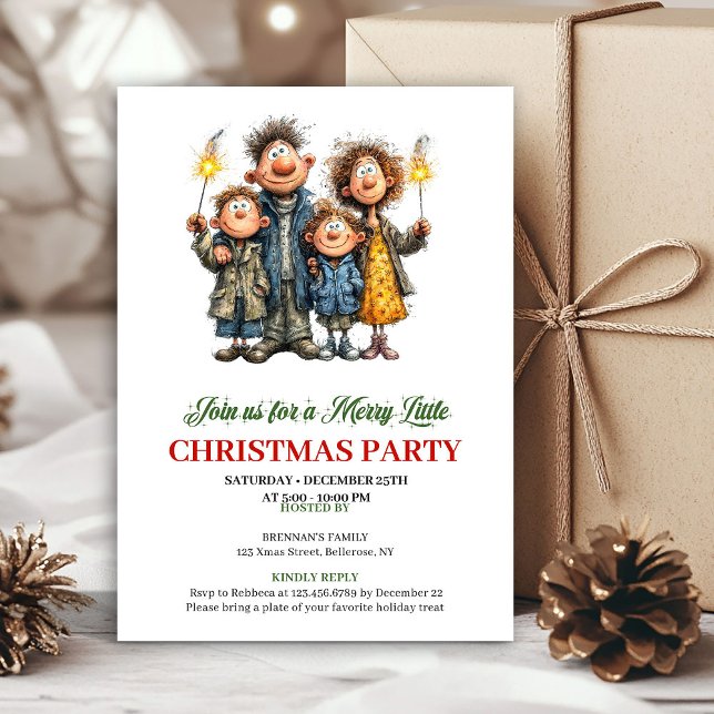 Funny Watercolor Family Festive Christmas Invite Einladung (Funny Watercolor Family Festive Christmas Invite)