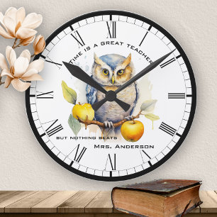 Funny Watercolor Owl Lehrer Runde Wanduhr