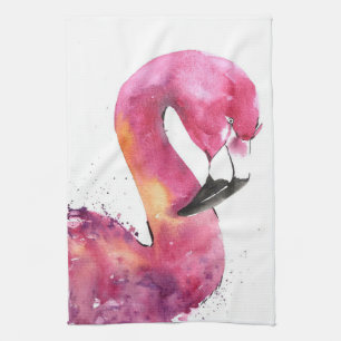 Funny Watercolor Pink Flamingo Gönnt Lover Geschirrtuch