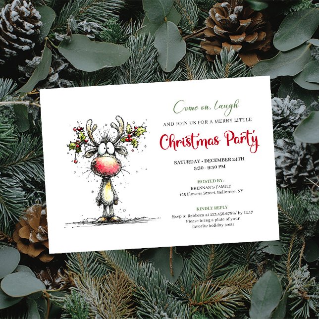 Funny watercolor reindeer Christmas party invite Einladung (Whimsical Reindeer Christmas Party Invite Design)