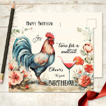 Funny Watercolor Rooster Cocktail Geburtstag Postkarte<br><div class="desc">Eine lustige und festliche Geburtstagskarte mit einem Aquarelle-Hahn mit Blume und einem Vintagen Cocktail.</div>