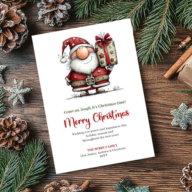 Funny watercolor Santa Christmas greeting card Feiertagskarte (Funny Christmas greeting card,
humor quirky cartoon Santa Claus,
cartoonish artistic holiday  Xmas,
)