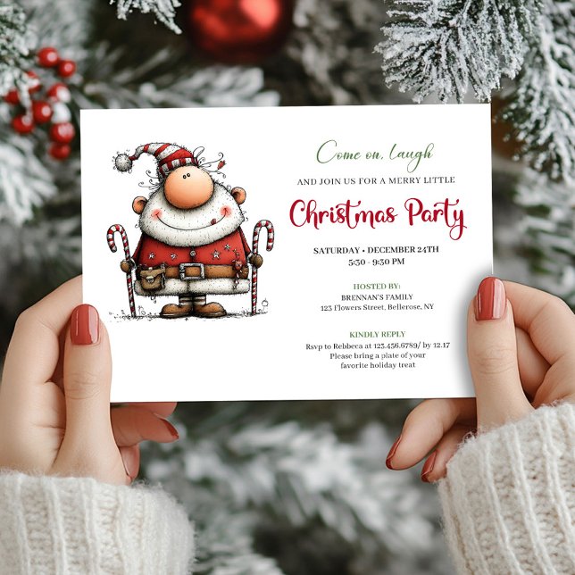 Funny Watercolor Santa Festive Party Invitation Einladung (Funny Watercolor Santa Festive Party Invitation)