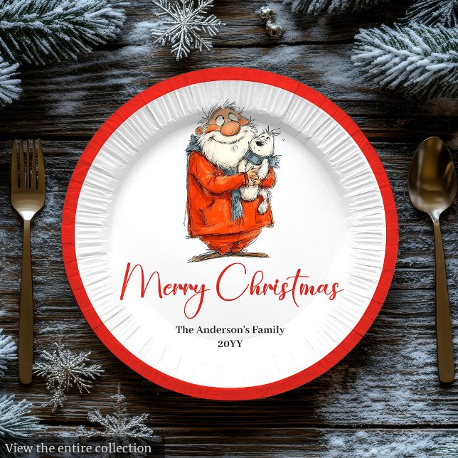 Funny Watercolor Santa Personalized Party Plates Pappteller (Funny Watercolor Santa Personalized Party Plates)