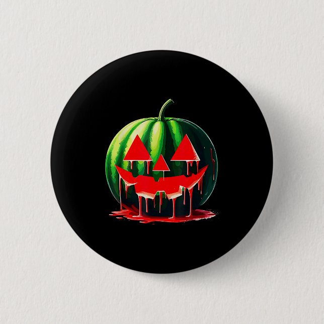 Funny Watermelon Jack O Lantern Soky Dripng Fruit  Button (Vorderseite)