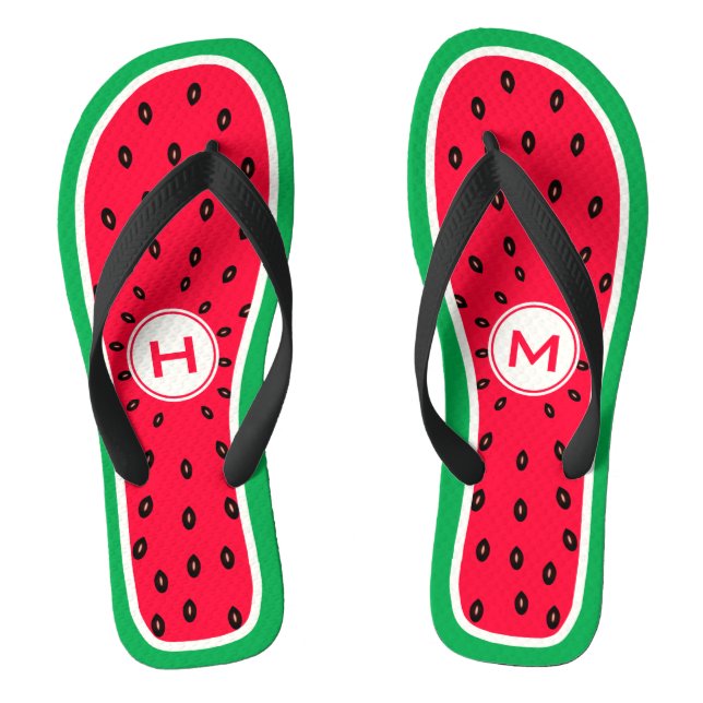 Funny Watermelon Slice mit Personalisierter Monogr Flip Flops (Fußbett)