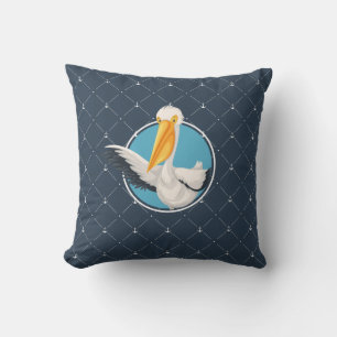 Funny Waving Pelican Navy Nautical Pattern Kissen