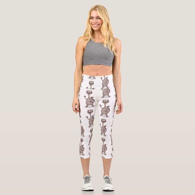 Funny Weasel Cartoon Illustration Capri Leggings (Vorderseite)
