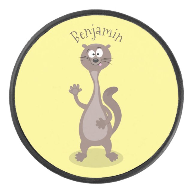 Funny Weasel Cartoon Illustration Eishockey Puck (Vorderseite)