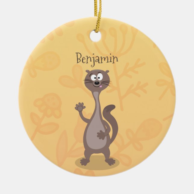 Funny Weasel Cartoon Illustration Keramik Ornament (Vorne)