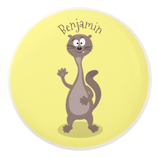 Funny Weasel Cartoon Illustration Keramikknauf (Vorderseite)