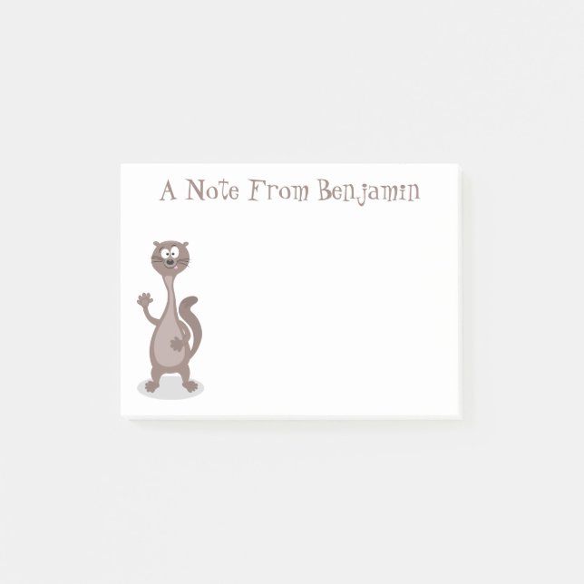 Funny weasel Cartoon Illustration Sprichwort hallo Post-it Klebezettel (Vorderseite)