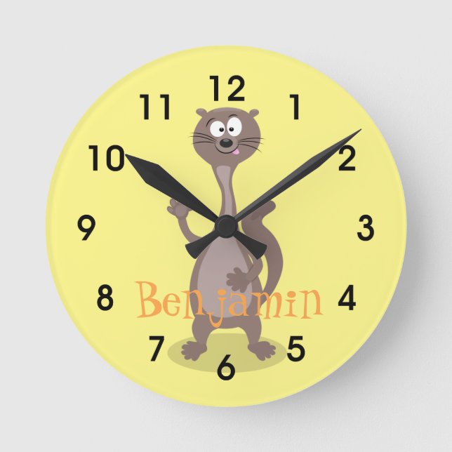 Funny weasel Cartoon Illustration Sprichwort hallo Runde Wanduhr (Vorderseite)