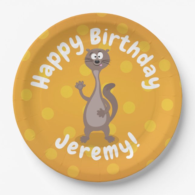 Funny weasel schwellender Cartoon Pappteller (Vorderseite)